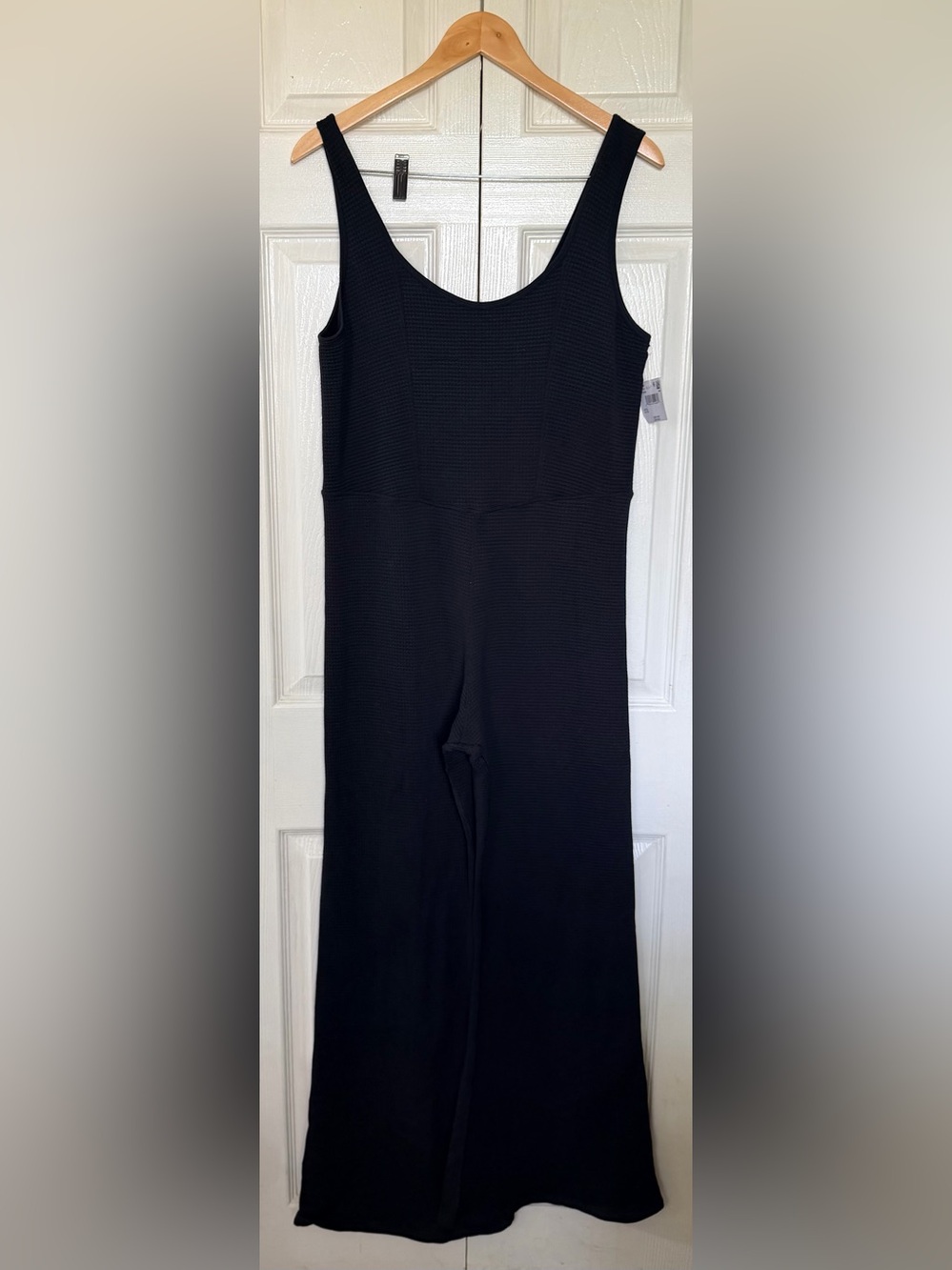 American Eagle NWT Black Waffle Knit Wide Leg Jumpsuit XL